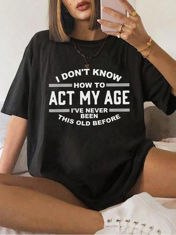 Women's Letter Print Round Neck Graphic Tee, Vintage Trendy Casual Short Sleeve T-shirt For Daily Wear, Ladies All Seasons Outfitstyle{n002}3