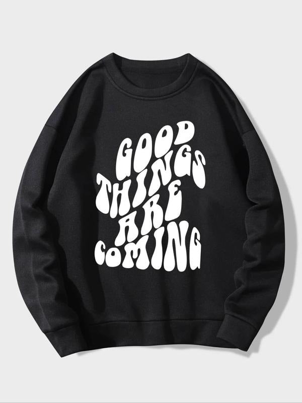 Women's Letter Print Round Neck Sweatshirt, Fashion Casual Crew Neck Long Sleeve Pullover for Daily Holiday Outdoor Wear, Women Clothes for Spring & Fall