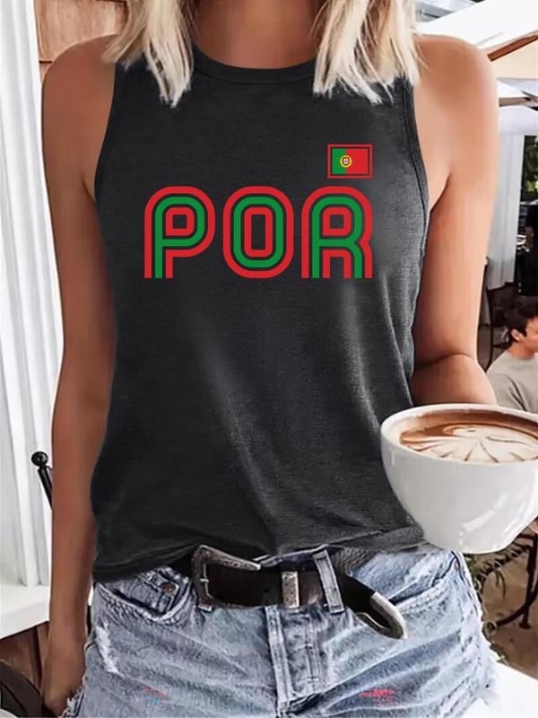 Women's Letter Print Round Neck Tank Top, Casual Sleeveless Crew Neck Top for Summer, Ladies Clothes for Daily Wear, Socksstyle{n002}3