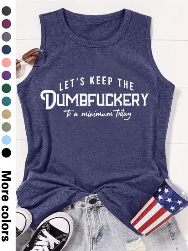 Women's Letter Print Round Neck Tank Top, Casual Sleeveless Top for Daily Wear, Ladies Clothes for All Seasons