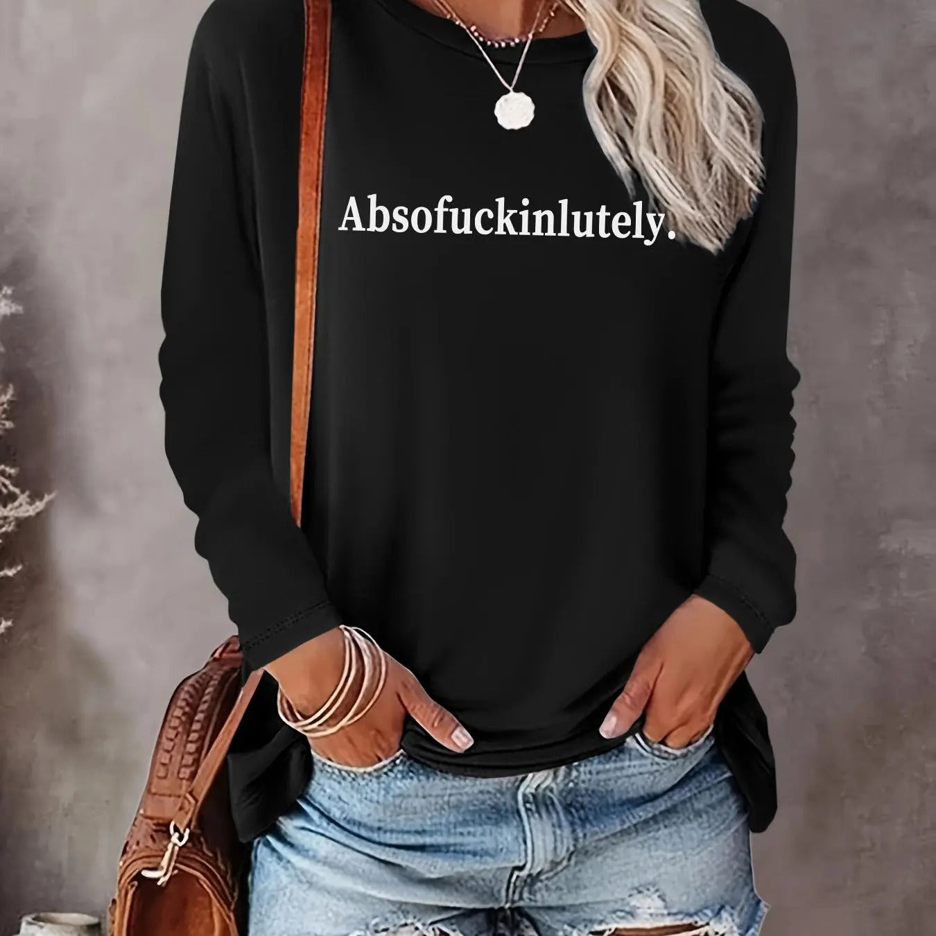 Women's Letter Print Round Neck Tee, Casual Long Sleeve Crew Neck T-shirt for Daily Wear, Ladies Clothes for All Seasons