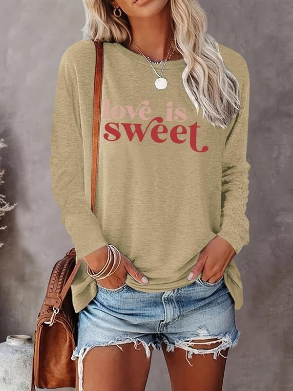 Women's Letter Print Round Neck Tee, Casual Long Sleeve Crew Neck Top for Fall & Winter, Women's Top for Daily Wearstyle{n002}6