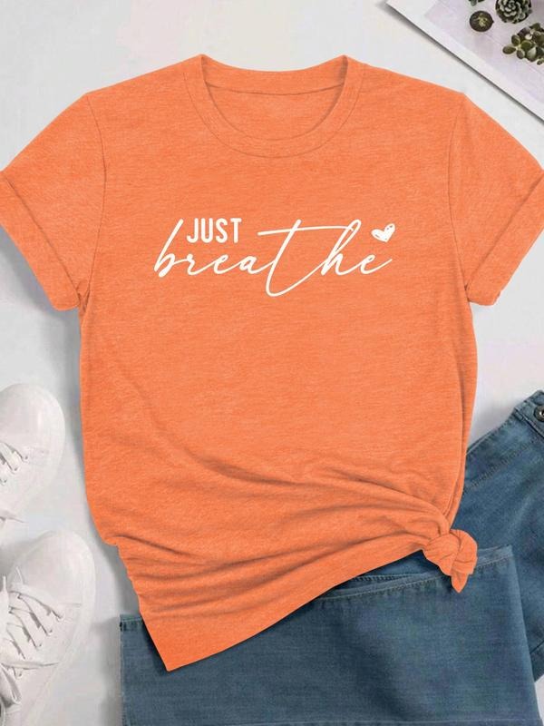 Women's Letter Print Round Neck Tee, Casual Short Sleeve Crew Neck T-shirt for Daily Wear, Ladies Clothes for All Seasonsstyle{n002}4