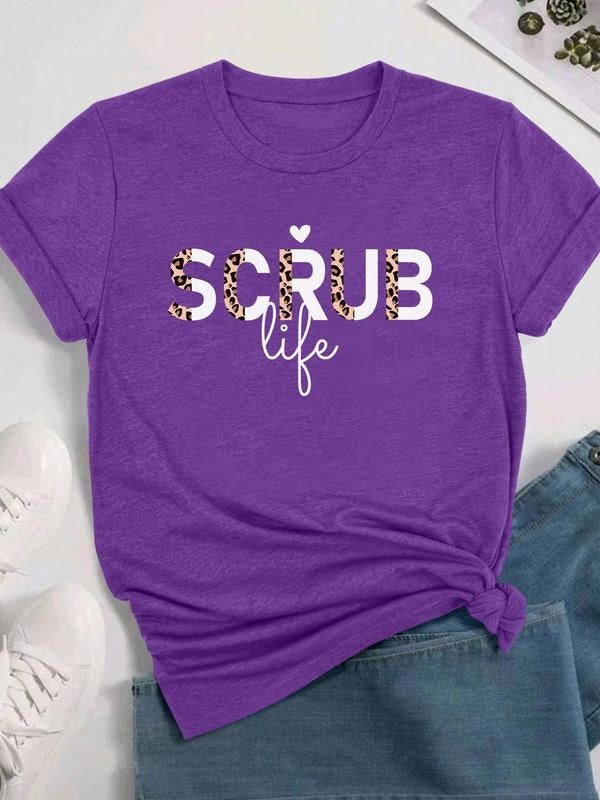 Women's Letter Print Round Neck Tee, Fashion Casual Crew Neck Short Sleeve T-shirt for Daily Holiday Vacation Outdoor Wear, Ladies Clothes for All Seasonsstyle{n002}3