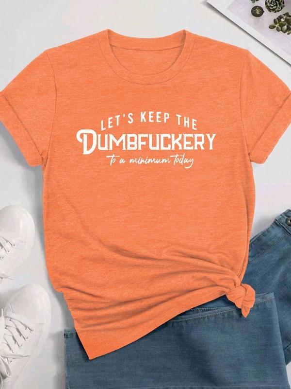 Women's Letter Print Round Neck Tee, Fashion Casual Crew Neck T-Shirt for Daily Holiday Vacation Outdoor Wear, Ladies Clothes for All Seasons