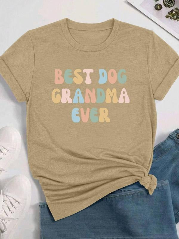 Women's Letter Print Round Neck Tee, Fashion Casual Crew Neck T-Shirt for Daily Holiday Vacation Outdoor Wear, Ladies Clothes for All Seasonsstyle{n002}5