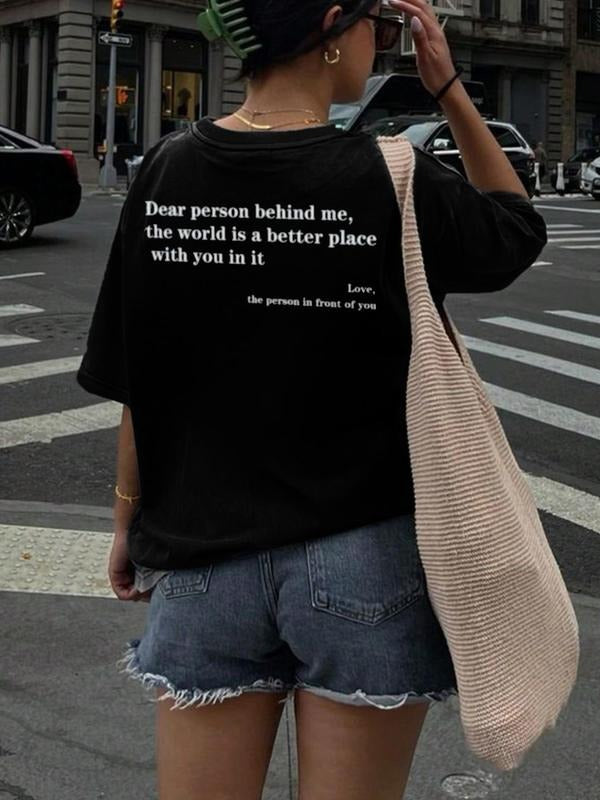 Women's Letter Print Round Neck Tee, Fashion Casual Crew Neck T-Shirt for Daily Holiday Vacation Outdoor Wear, Ladies Clothes for Summer, Topstyle{n002}2