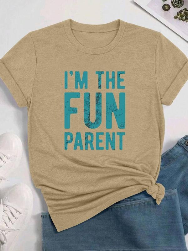 Women's Letter Print Round Neck Tee, Fashion Casual Crew Neck T-shirt for Daily Holiday Vacation Outdoor Wear, Ladies Clothes for Summerstyle{n002}6