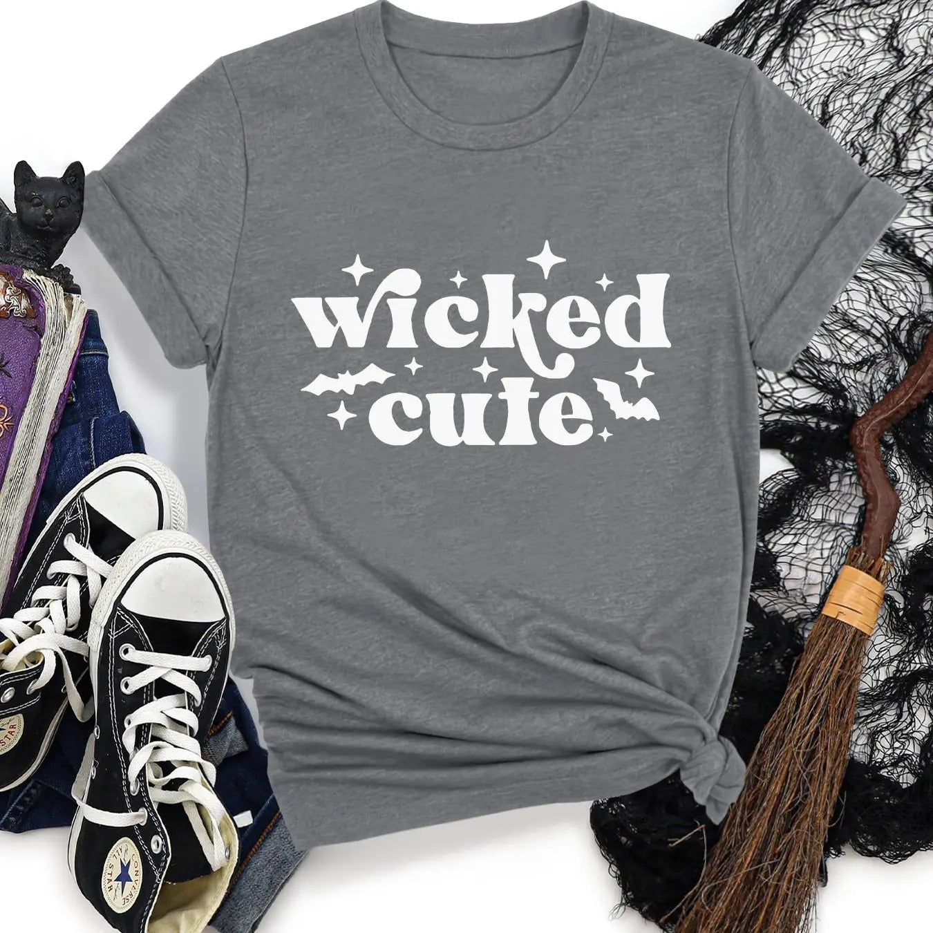 Women's Letter Print Round Neck Tee, Halloween Themed Casual Short Sleeve Crew Neck T-shirt for Summer, Fashion Women's Top for Daily Wear