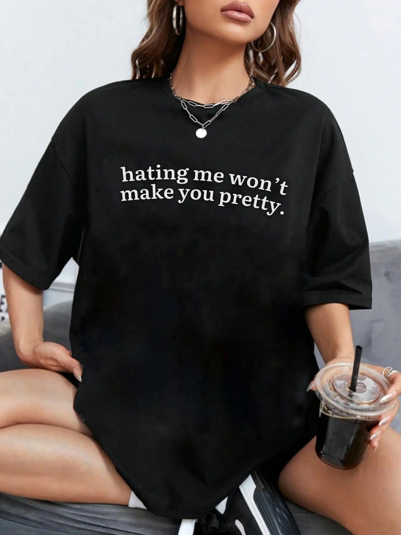 Women's Letter Print Round Neck Tee, Vintage Trendy Casual half Sleeve T-shirt for Daily Wear, Ladies Summer Clothes...