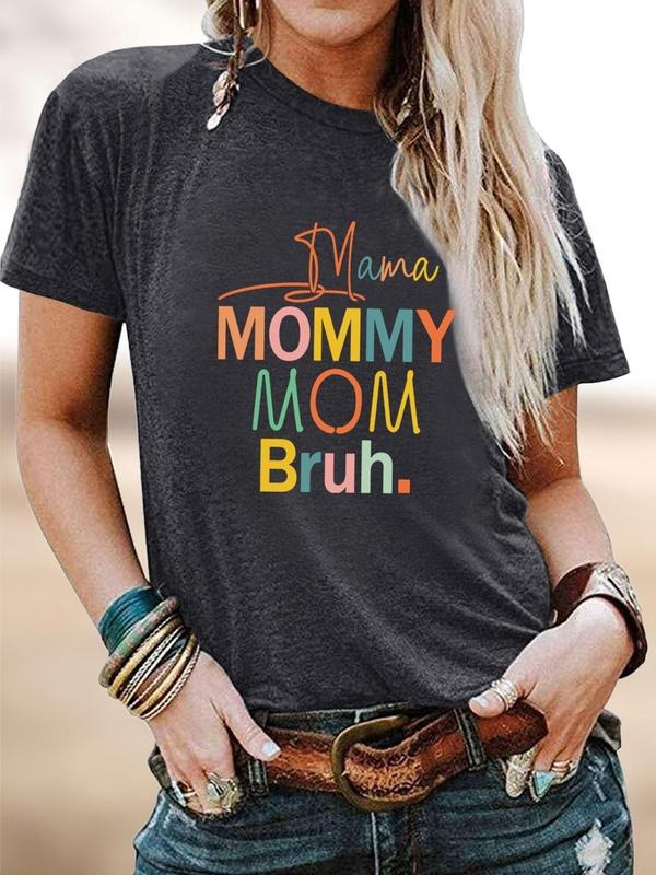 Women's Letter Print Short Sleeve T-shirt, Casual Round Neck Tee for Summer, Women's Top for Daily Wear, Womenswear