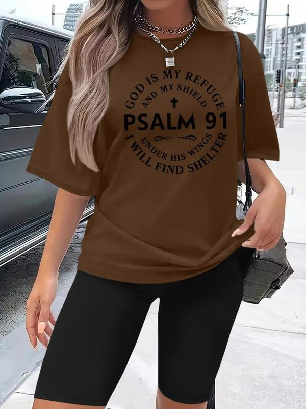 Women's Letter Print Tee & Skinny Shorts Two-Piece Set, Casual Fashion Round Neck Short Sleeve T-Shirt & Shorts for Daily Outdoor Wear, Ladies Clothes for All Seasons