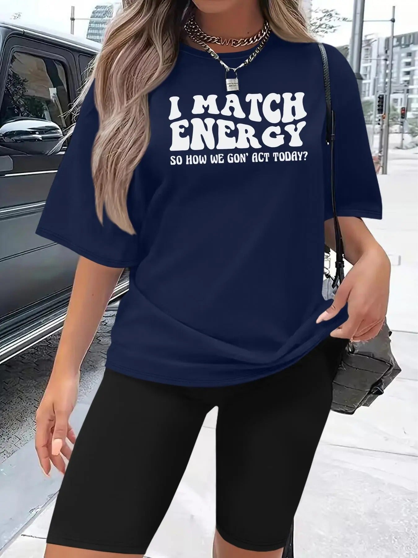 Women's Letter Print Tee & Skinny Shorts Two-piece Set, Casual Half Sleeve T-shirt & Shorts for Daily Wear, Ladies Two-piece Outfits for All Seasonsstyle{n002}2