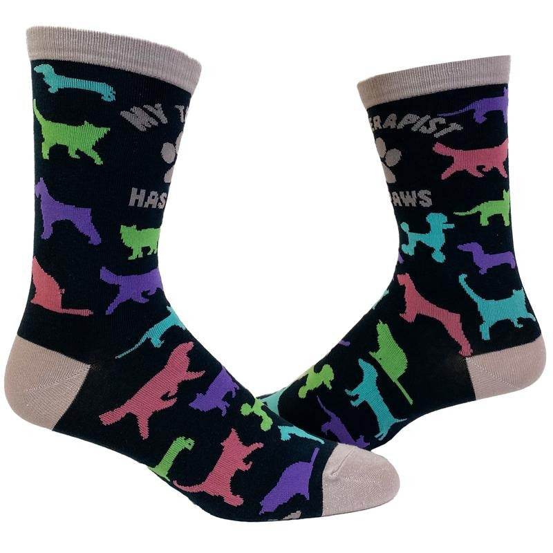 Women's My Therapist Has Paws Socks Funny Pet Puppy Animal Lover Dog Novelty Graphic Footwear Funny Graphic Socks...