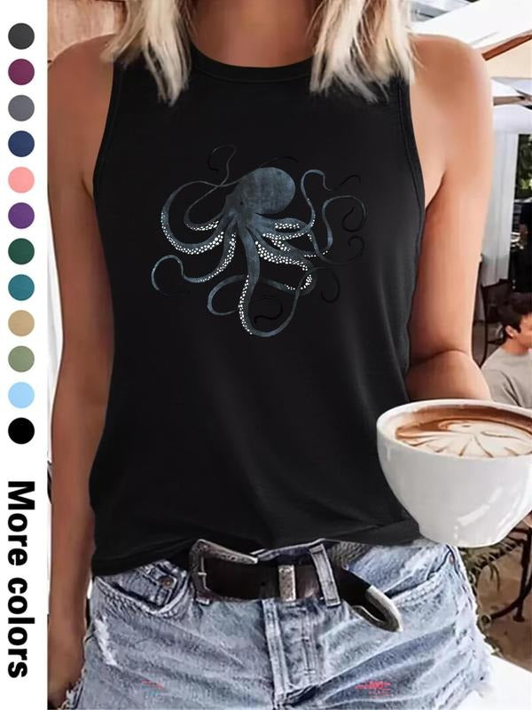 Women's Octopus Print Tank Top, Casual Sleeveless Top for Summer, Ladies Clothes for Daily Wear, Socks T-Shirts, Hoodie,...
