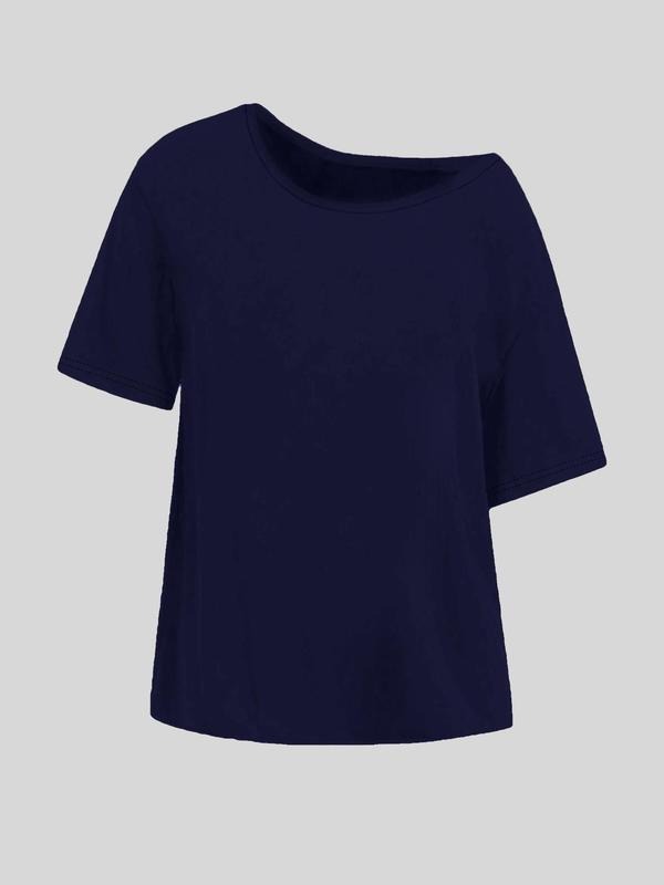Women's Plain Off Shoulder Tee, Casual Short Sleeve T-shirt for Summer, Ladies Clothes for Daily Wear, Top