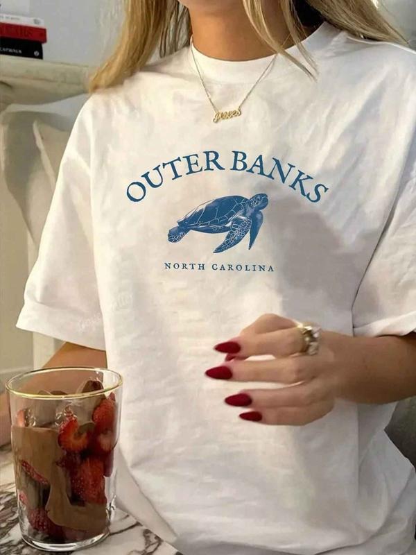 Women's Plain Round Neck Graphic Tee, Vintage Trendy Casual Short Sleeve T-shirt for Daily Wear, Ladies Summer Outfit, Top