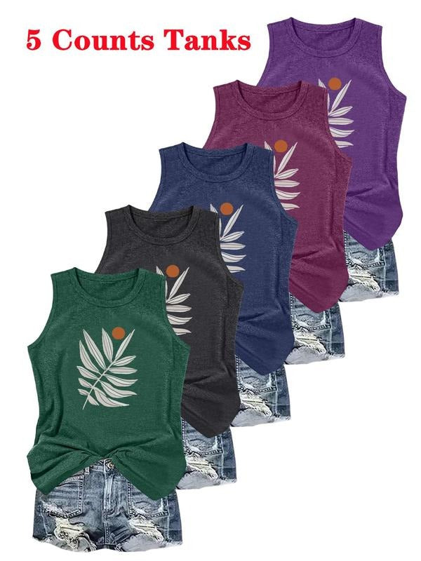 Women's Plants Print Tank Top, Casual Sleeveless Top for Summer, Ladies Clothes for Daily Wear, Socks T-Shirts, Hoodie,...