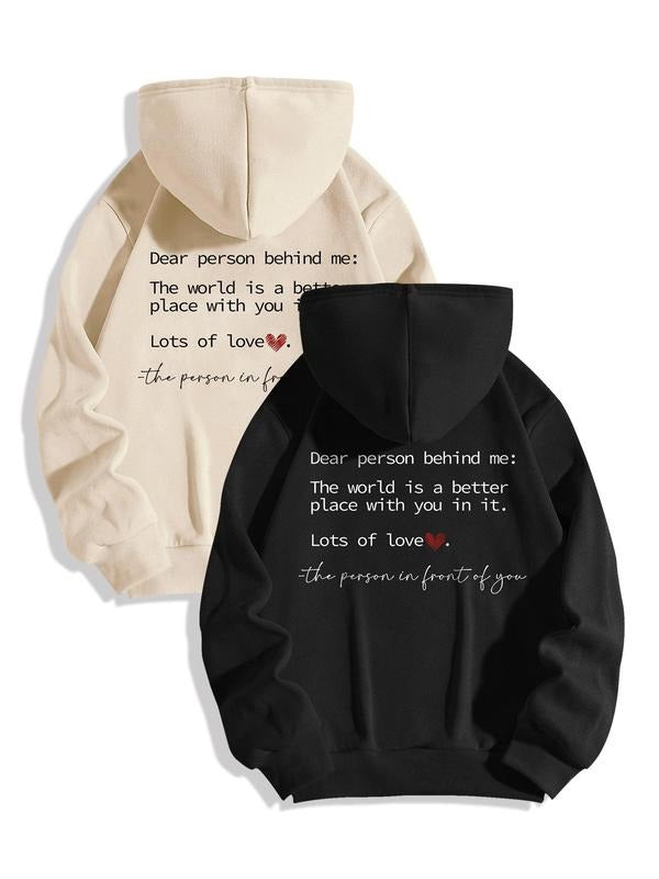 Women's Slogan Print Drop Shoulder Hoodie, Fashion Casual Drawstring Pocket Hooded Sweatshirt for Daily Holiday Outdoor Wear, Women Clothing for Fall & Winter