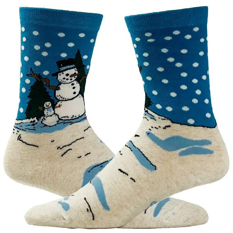 Women's Snowman Socks Cute Winter Weather Snow Holiday Christmas Party Festive Novelty Footwear Funny Graphic Socks Comfortable Fitted Spandex Cotton