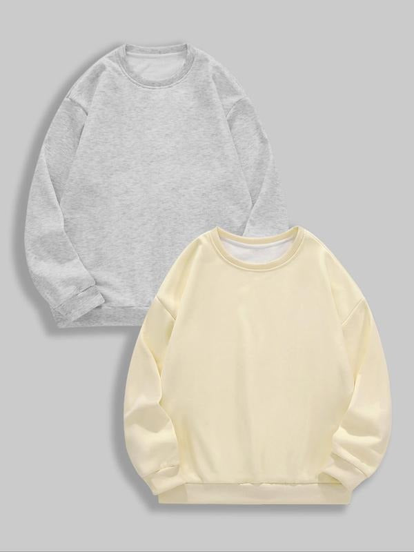 Women's Solid Thermal Lined Pullover Sweatshirt, Casual Long Sleeve Round Neck Sweatshirt for Fall & Winter, Women's Clothing for Daily Wear