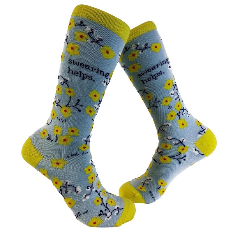 Women's Swearing Helps Socks Funny Curse Word Naughty Sarcastic Flowers Footwear Funny Graphic Socks Comfortable Fitted Spandex Cotton