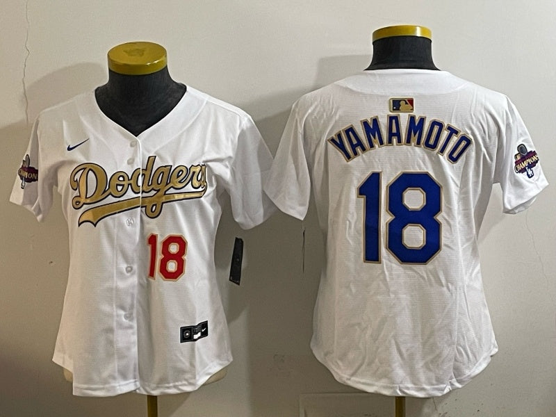 Women Los Angeles Dodgers #18 Yoshinobu Yamamoto Dodgers White Women