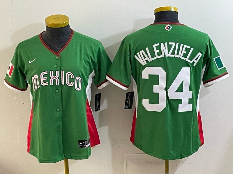 Women Mexico Baseball #34 Valenzuela Green 2026 World Baseball Classic 26 World Cup Women
