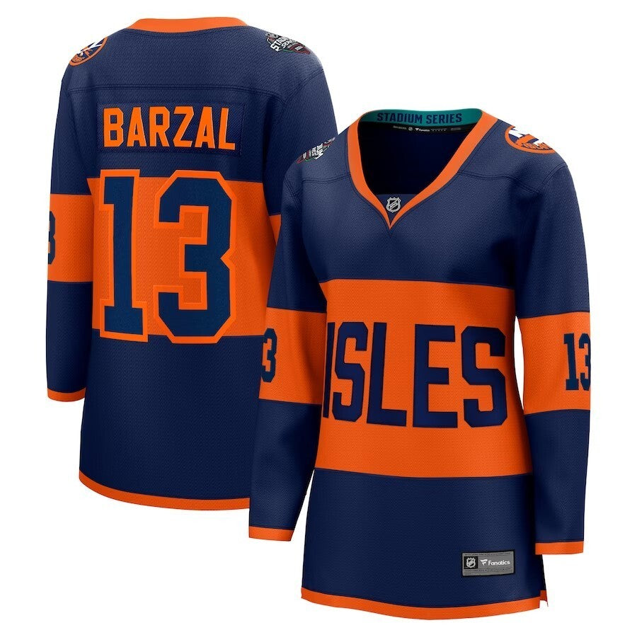 Women New York Islanders #13 Mathew Barzal Branded 2024 NHL Stadium Series Breakaway Player Jersey – Navy