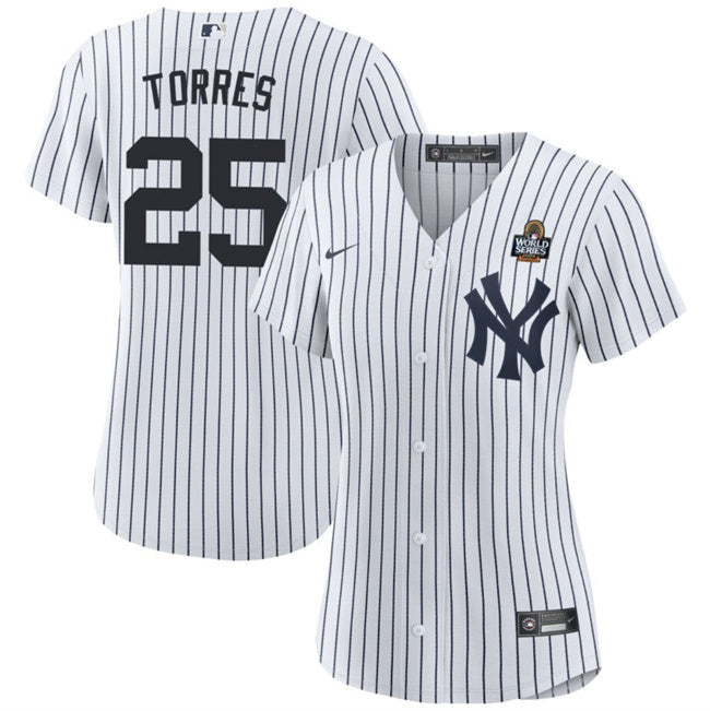 Women New York Yankees #25 Gleyber Torres White 2024 World Series Cool Base Stitched