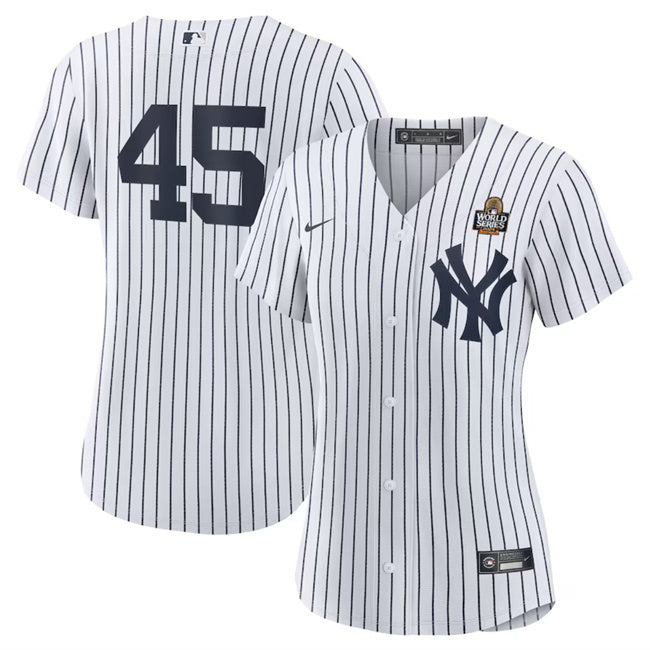 Women New York Yankees #45 Gerrit Cole White 2024 World Series Cool Base Stitched