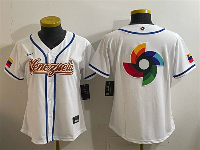 Women's Venezuela Baseball White 2026 World Baseball Classic Big Logo Home Stadium