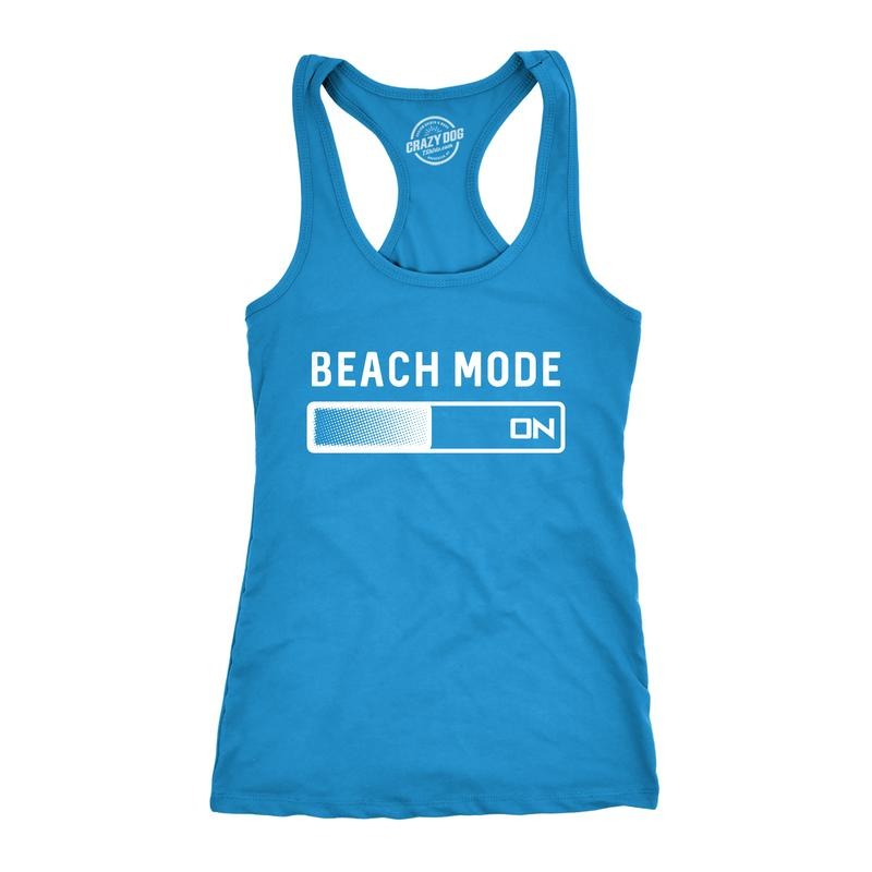 Womens Beach Mode Fitness Tank Funny Vacation Holiday Travel Summer Graphic Novelty Tanktop Funny Racerback Tank Cute Slimming Tank tops comfortable soft top Funny Summer Sleeveless Tee Novelty Tank Turquoise