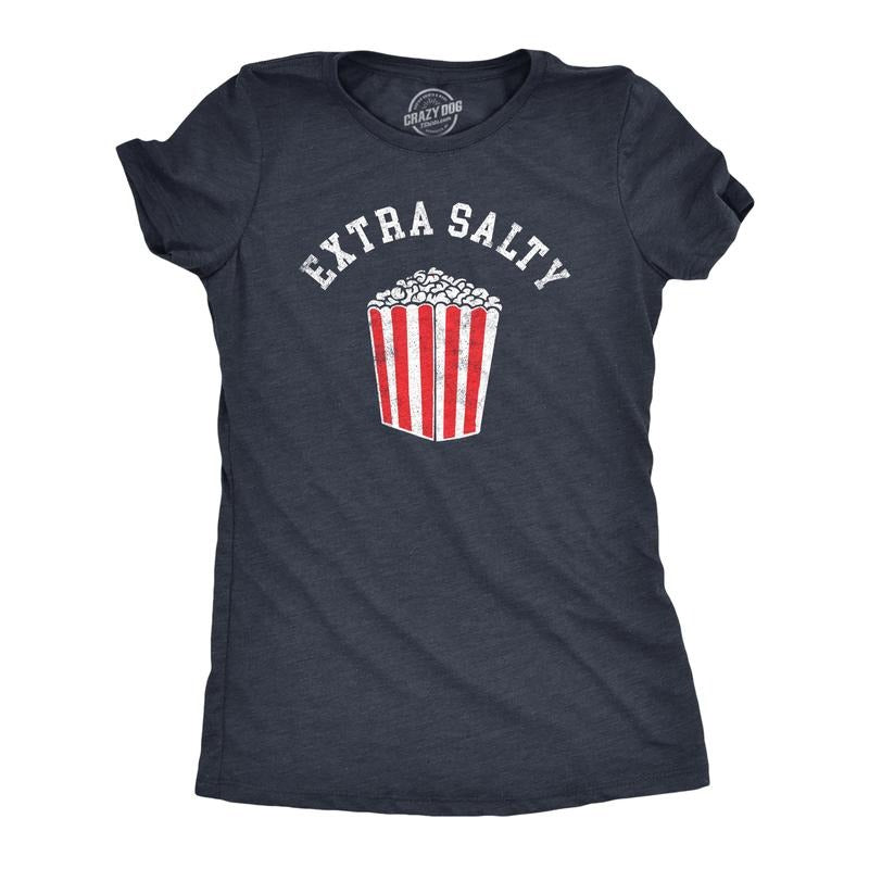 Womens Extra Salty T Shirt Funny Large Popcorn Upset Mad Joke Tee for Ladies Funny Womens T Shirts Cute Slimming Top Comfortable Soft Womenswear Food Tops for Women Funny Sarcastic Top Women's Novelty Navy -