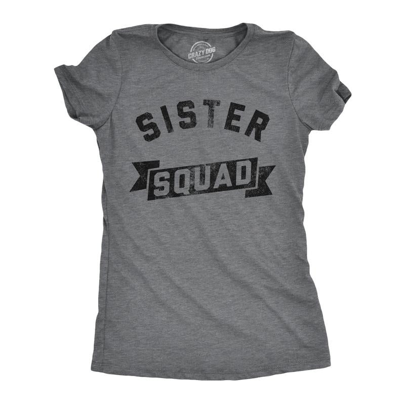 Womens Funny T Shirts Sister Squad Family Graphic Tee For Ladies Funny Womens T Shirts Cute Slimming Top Comfortable Soft Womenswear Funny Sister Top Women's Novelty Tees Dark Grey
