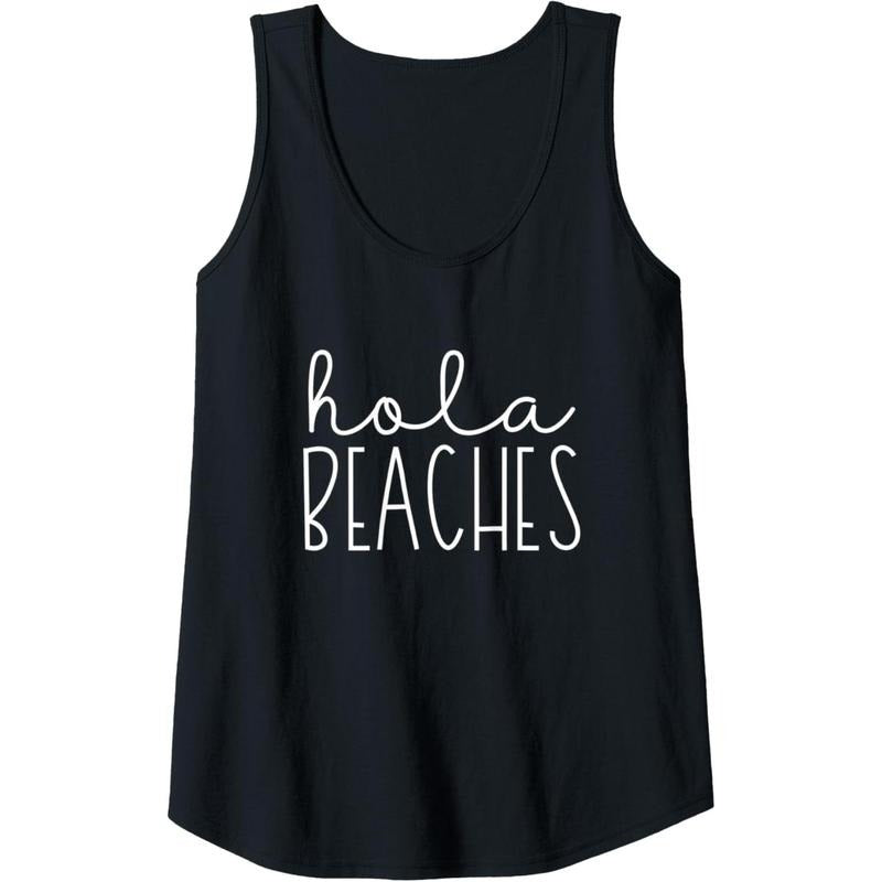Womens Hola Beaches Funny Summer Vacation Gift Her Vacay Cruise Tank Top made in USA