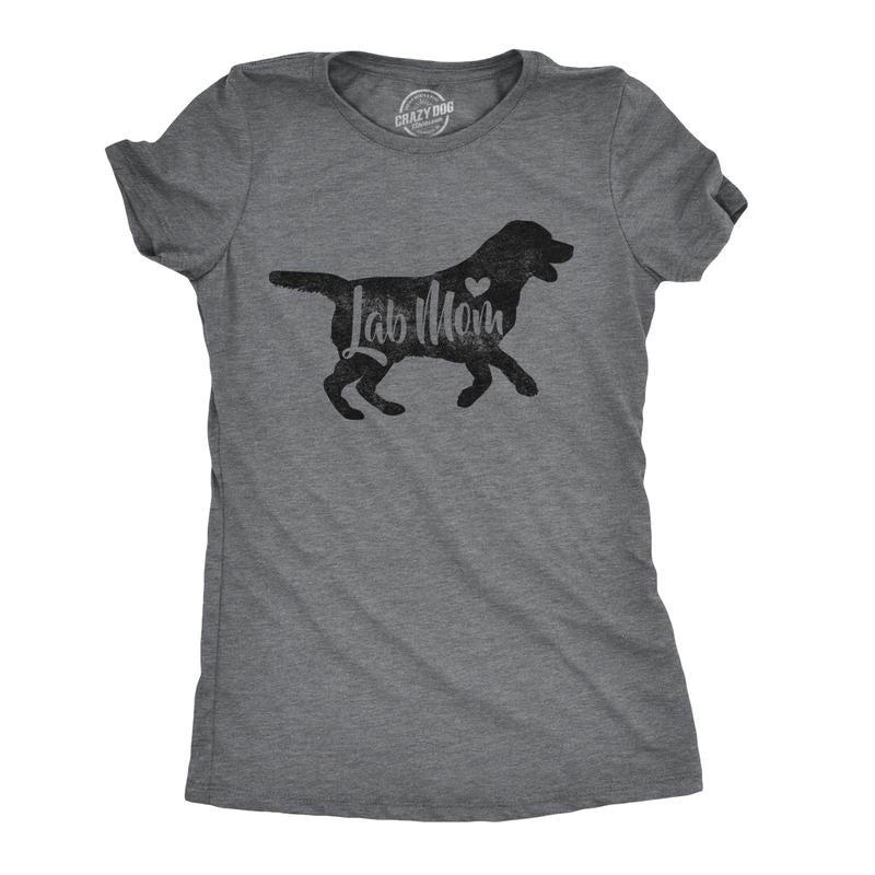 Womens Lab Mom T Shirt Cute Labrador Owner Tee Dog Gift Funny Top Graphic Funny Womens T Shirts Cute Slimming Top Comfortable Soft Womenswear Mother's Day Tops for Women Funny Dog Top Women's Novelty Dark Grey
