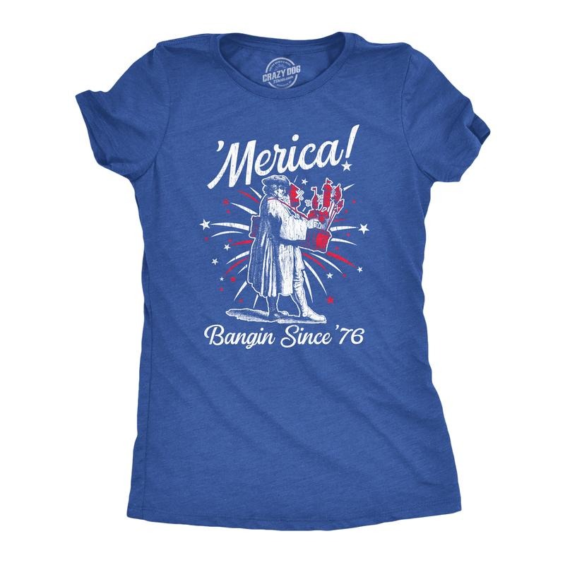 Womens Merica Banging Since 76 T Shirt Funny Fourth Of July American Fireworks Tee for Ladies Funny Womens T Shirts Cute Slimming Top Comfortable Soft Womenswear Patriotic Tops for Women Women's Royal -