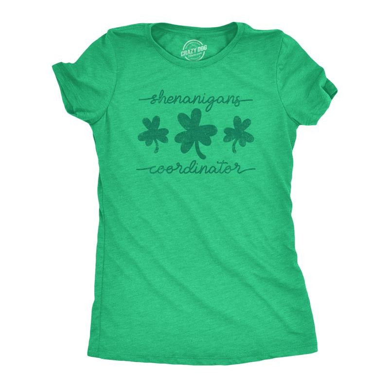 Womens Shenanigans Coordinator Tshirt Funny Saint Patrick's Day Parade Graphic Novelty Tee For Ladies Funny Womens T Shirts Cute Slimming Tees with Plus Sizes Saint Patrick's Day T Shirt for Women Green -