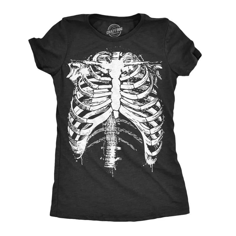 Womens Splattered Rib Cage T Shirt Cool Skeleton Halloween Costume Tee for Ladies Funny Womens T Shirts Cute Slimming Top Comfortable Soft Womenswear Halloween Tops for Women Women's Novelty Tees Black -