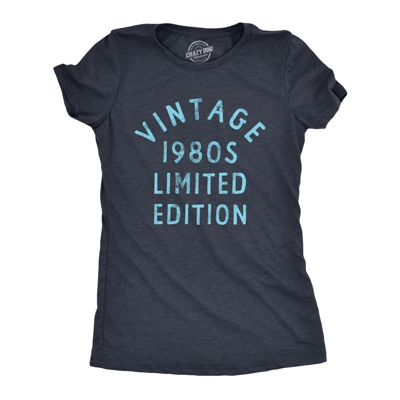 Womens Vintage 1980s Limited Edition T Shirt Funny Cool 1980 Theme Classic Tee for Ladies Funny Womens T Shirts Cute Slimming Top Navy