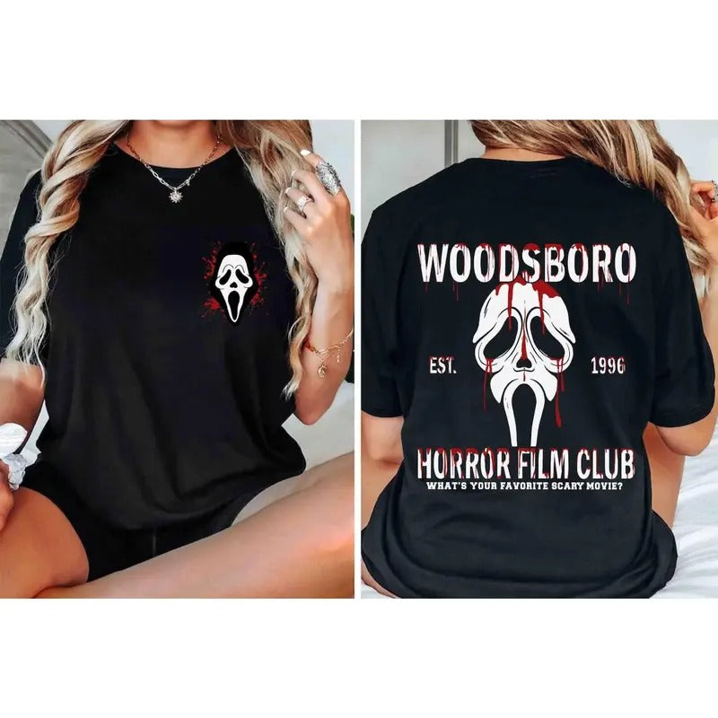 Woodsboro Film Club Sweatshirt, Halloween Ghostface Vintage Tee Shirt, Scary Movies Halloween T-Shirt, Halloween Characters Shirt, Best Halloween Gift
