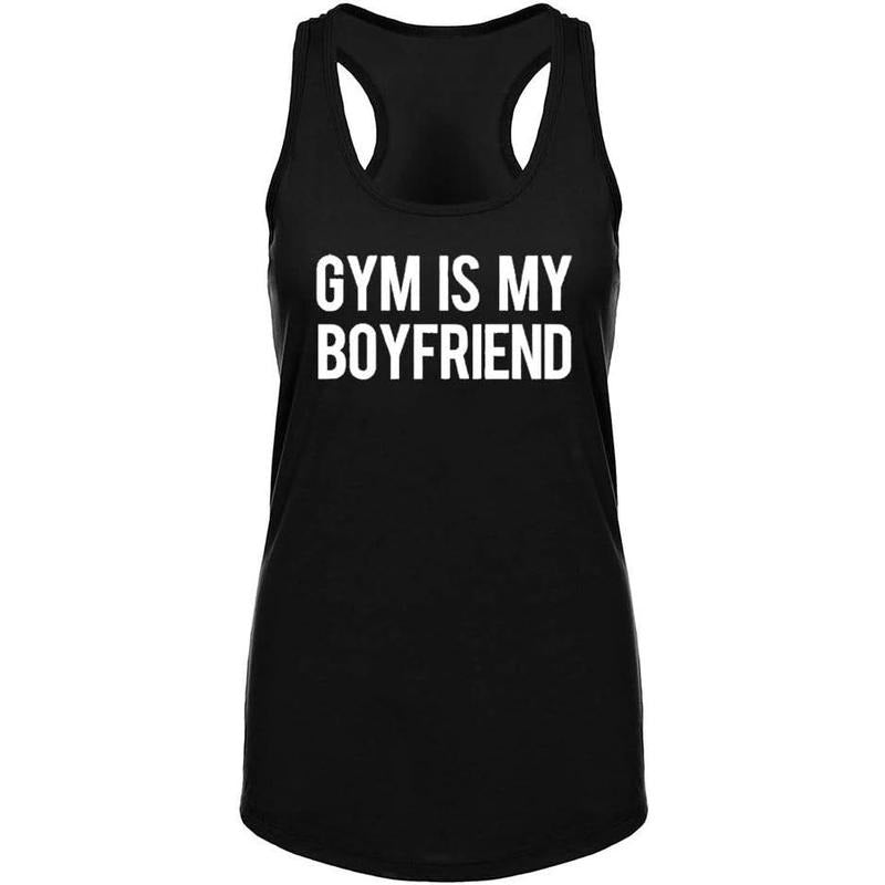 Workout Tank Tops for Women-Gym is My Boyfriend Womens Funny Saying Fitness Exercise Racerback Sleeveless Shirts Made in USA