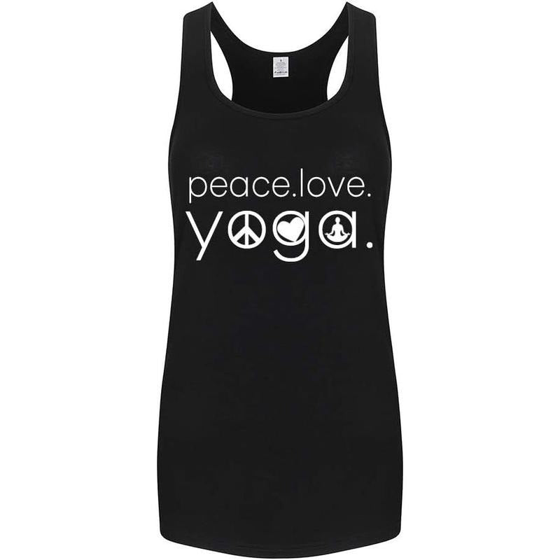 Workout Tank Tops for Women-Womens Peace Love Yogo Funny Saying Fitness Gym Racerback Sleeveless Shirts Made in USA