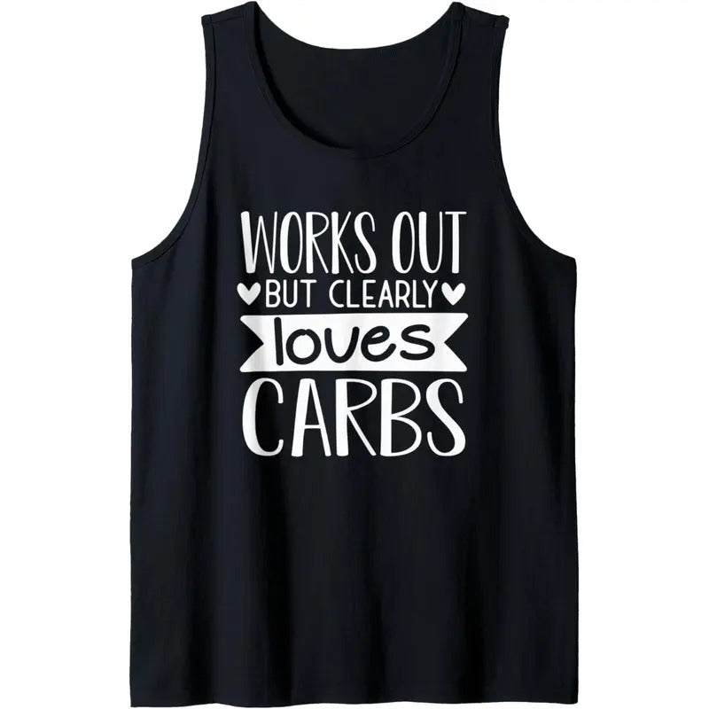 Works Out But Clearly Loves Carbs Tank Top made in USA