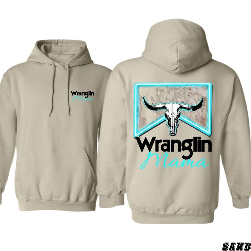 Wranglin Mama Hoodie - Trendy Western Design Featuring Bold Longhorn Skull Graphics, Perfect for Western Fashion Lovers and Spirited Mamas, Unisex Hoodie for Everyday Comfort and Rustic Style Menswear Sweaters