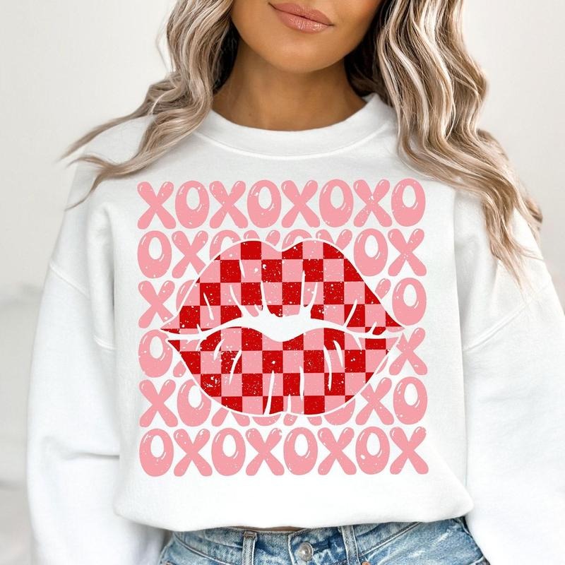 XOXO Checker Lips Shirt, Valentines Day Shirt, Groovy valentines, Love Shirt, Valentines Day Shirt, Valentine Shirt, Valentine Sublimation Shirt