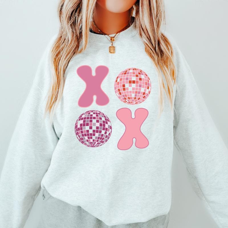 XOXO DISCO CREWNECK (Crewneck Sweatshirt, Unisex Fit, Causal Sweatshirt for Valentines, Valentines Holiday Sweatshirt) Womenswear Hoodie Oversized Cotton