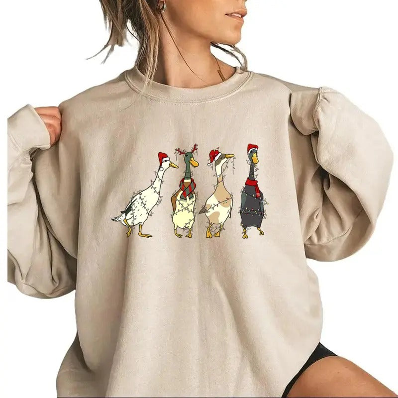 Xmas Duck Sweatshirt Hunting Season Graphic Merry Christmas Vintage Mallard Duck Gift For Unisex T-shirt Hoodie Cotton Fabric Hunting Season Womenswear Medium