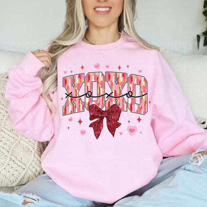 Xoxo Valentine Sweatshirt, Valentine Sweatshirt, Glitter Valentine Coquette Bow Shirt, Happy Valentine's Day Sweatshirt, You are loved Sweatshirt